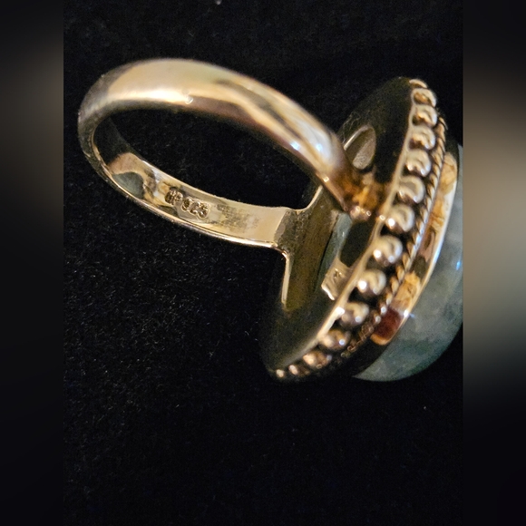 Doug Paulus DP Oxidized Sterling Silver Milky Aquamarine Ring Sz 7 - Picture 3 of 4